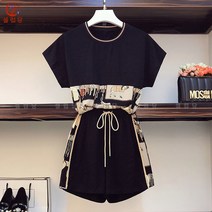 셀럽당 여성 패션 세트 여름 패션 캐주얼 슬랙스 반바지+반팔 상의 투피스