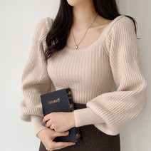 더핑크 / [더핑크] 소매벌룬 스퀘어넥 골지 니트 (5color)