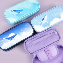 고래 일러스트 멀티 파우치 케이스 대형 필통, 네이비