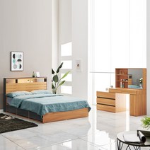 서광퍼니처 브리트 LED 수납형 퀸 침대 화장대 세트 jf2, 브리트 Q침대프레임(오크)+화장대(오크)