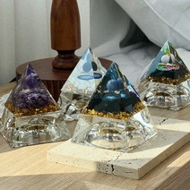 JIYU 오르고나이트 오브제 천연 피라미드 원석 인테리어 소품, 문스톤(화이트)