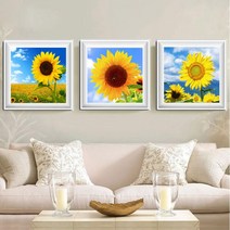 HAENGBUK 3종 해바라기 도안 세트 보석십자수 큐빅 비즈 원형 전체수 선물용 실내 취미, 하나, 60X60CM