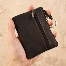 빈티지 스타일 미친 말 가죽 남자 동전 지갑 정품 지퍼 레트로 키 홀더 열쇠 고리가있는 작은 돈 가방 클러치 백 짧은 초박형 카드