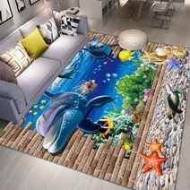 SAENAL 오션 월드 3D 돌고래 카펫 거실 침실 장식 카펫 플란넬 홈 플로어 매트 바다 지역 러그