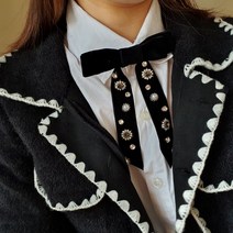 블링 보석 벨벳 리본 패션브로치