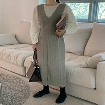 여자 가을 헤링본 나시 치마스커트 롱 원피스