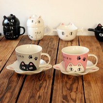 [바보사랑] 고양이 삼형제 컵 & 소서 (2color), Design:화이트