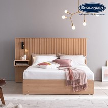 잉글랜더 티탄 호텔형 수납 침대/ W 양모 케미컬폼 65T 필로우탑 9존 독립매트Q+조명협탁1EA, 내츄럴