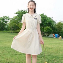 FANSYLI 중학생여여름한국판원피스소녀 스위트귀여운학생치마565호 5F
