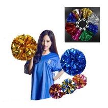 빛나는 반짝이 치어리더 플라워 단체 응원 꽃 볼 수술 운동회 체육대회 어린이집 댄스 소품 빨강 레드, B 실버
