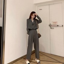 여성 이력서사진옷 면접 정장 자켓 여성용 가을 펑크 정장 짧은 블 자켓 와이드 레그 발목 길이 바지여성 학생 스트리트웨어