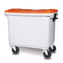 660리터 대용량 대형 업소용 분리수거 폐기물 쓰레기 통 660L 일반형 포크형, 이중덮게, 주황