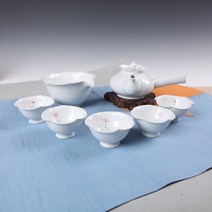 백자 물레 연화문 5인 다기세트