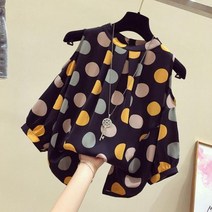 여성 땡땡이 셔츠 블라우스 여름 쉬폰 짧은 슬리브 라운드 도트 캐주얼 느슨한