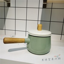 IKEA 감성 우유 냄비 작은 수프 냄비 스튜 냄비 나무 손잡이 법랑 일본식, 그린 1.5리터, .