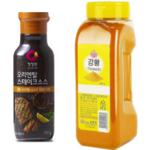 오뚜기 강황분말 & 오리엔탈스테이크소스 세트(맛과 향을 더하는 황금빛 강황 분말/알싸하면서도 매콤한 맛/잡내 및 비린내제거/향신료&상큼한 레몬/연어 햄버그스테이크 등), 상세설명