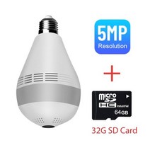 전구형카메라 3 5MP 무선 IP 카메라 와이파이 360 파노라마 벌브 나이트 비전 홈 보안 비디오 감시 양방향 오디오 Fisheye CCTV, 07 5MP-32G card