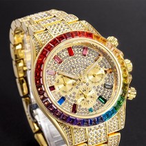 힙합시계 missfox gold iced out men 시계 rainbow 남자명품시계