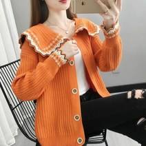 박시니트가디건 플랫카라 스웨터 코트 여성 와이드 루즈핏 핏아우터 키치한 스타일리쉬 3839656506, XL125 -135 근 P85 -N-오렌지 레드