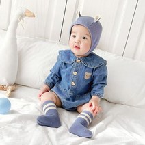 리본플라워민나시 유아드레스모자세트 랜덤2개 700183, 곰돌이단추 데님둥근카라 유아