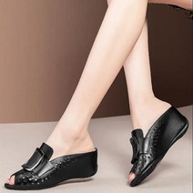 바이스타 여름 리얼 소프트 가죽 샌들 여성 컴포트 통기성 웨지 오픈 토오픈 슬리퍼