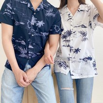 남여 커플 하와이안셔츠 여름남방 신혼여행 반팔 셔츠