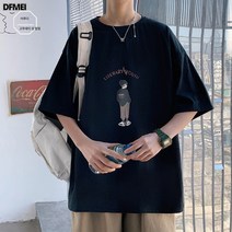 DFMEI 반팔 남 루즈핏 빅사이즈 커플 5부 반팔