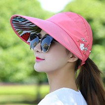 여성을위한 여름 모자 접이식 태양모진주 꽃 바이저 썬크림플로피 캡 여성 야외 캐주얼 야구 모자 모자 여성용