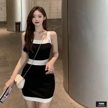 가바바 여성 나시 원피스 고급스러운 배색 H라인 나시 미니원피스 G51883