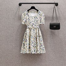 하프기장원피스 작은 여름옷 코디 슬림핏 키커 보이는 여학생 프렌치 플라워 스퀘어넥 3164399446