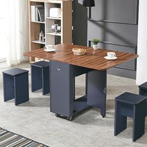 앤이네집 올인원폴딩테이블 확장형 접이식식탁 공간활용테이블, 네이비/월넛