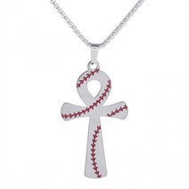 야구선수목걸이 야구목걸이 심플하고 절묘한 야구 패턴 크로스 펜던트 목걸이 남성용 스테인레스 스틸 스, 02 Silver