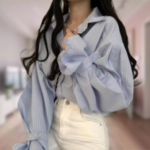 여성용 아방핏 모던 러블리 스트라이프 셔츠