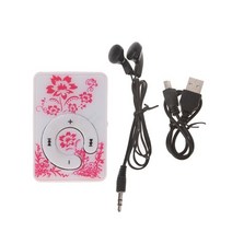 블루투스 MP3 레트로 감성 미니 클립 꽃 패턴 음악 mp3 플레이어 32gb tf 카드 미니 usb 케이블 + 이어폰, 빨간_32GB