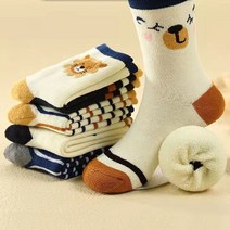 뿜뿜삭스 CW09_사자와 북극곰 겨울 기모 아동양말 5켤레