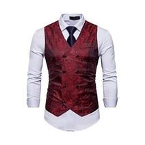 RONGKIM Mens Victorian Vest Double Breasted Suit Vest Slim Fit Brocade Paisley Floral Waistcoat