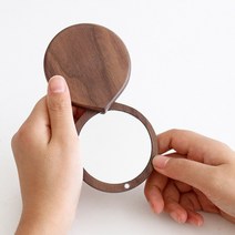 오토데코 원목 우드 휴대용 미니거울 원형 손거울 화장거울, 미니포켓거울:호두나무