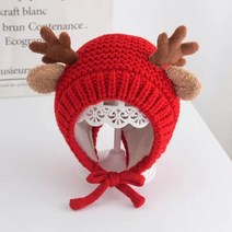 베이비 루돌프 사슴 귀마개 니트 모자 3개월-3세 아기 겨울용 크리스마스 모자 겨울 외출 모자 프로필 촬영 선물용
