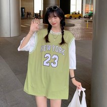스타일아유 여성 면혼방 오버핏 라운드 박시핏 반팔 숫자 레터링 프린트 티셔츠 2 COLORS[AYG6TS0026]
