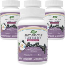 네이쳐스웨이 삼부커스 스탠더다이즈드 엘더베리 어린이 비타민 츄어블 타블렛, 40개입, 4개