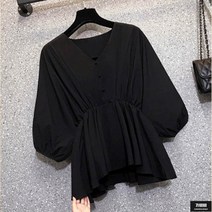 가바바 여성 빅사이즈 블라우스 브이넥 왕퍼프소매 플레어 스타일 여름 블라우스 G61987
