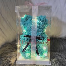 장미 곰돌이 로즈베어 플라워 기념일 선물 [ I Love you레터링+LED포함], 민트S