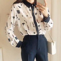 나바바 NB305 여성 프린팅 카라 긴팔 블라우스