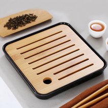 대나무 우드 소재 티앤차 정사각 다기트레이 블랙 차판 퇴수기 용량 300ml, 대나무 우드 블랙