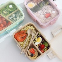 식기 포함 휴대용 전자 레인지 도시락 상자 누출 방지 Envprotection 밀짚 스테인레스 스틸, Green