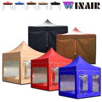 WINAIR 리뷰이벤트 국내 당일발송 프리미엄 끈타입 접이식 천막 지붕+프레임+바람막이(일반/투명) 행사용 캠핑용 방수 그늘막텐트, C세트(지붕+프레임+투명4면), 3mx6m, 블랙