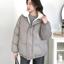 양털 하프 패딩 코트 리버시블 오버핏 하이넥