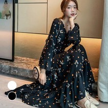 가을패션 꽃무늬 롱 데이트룩 화사한 하늘하늘 원피스