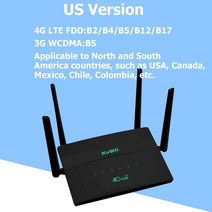 kuwfi 4g 와이파이 라우터 300mbps 무선 sim 라우터 sim 카드 슬롯 모뎀 지원 32 사용자 와이파이 리피터 4 안테나 vpn 설정, 중국_검은색 | 미국 버전