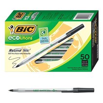 [빅 정품]Bic Gsme509bk Ecolutions 라운드 스틱 볼펜 블랙 잉크 1mm 미디엄 50팩